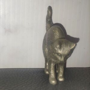 Vintage Marked TFM Brass Cat Figurine Tail Up Stalking Pose 3" Solid Metal